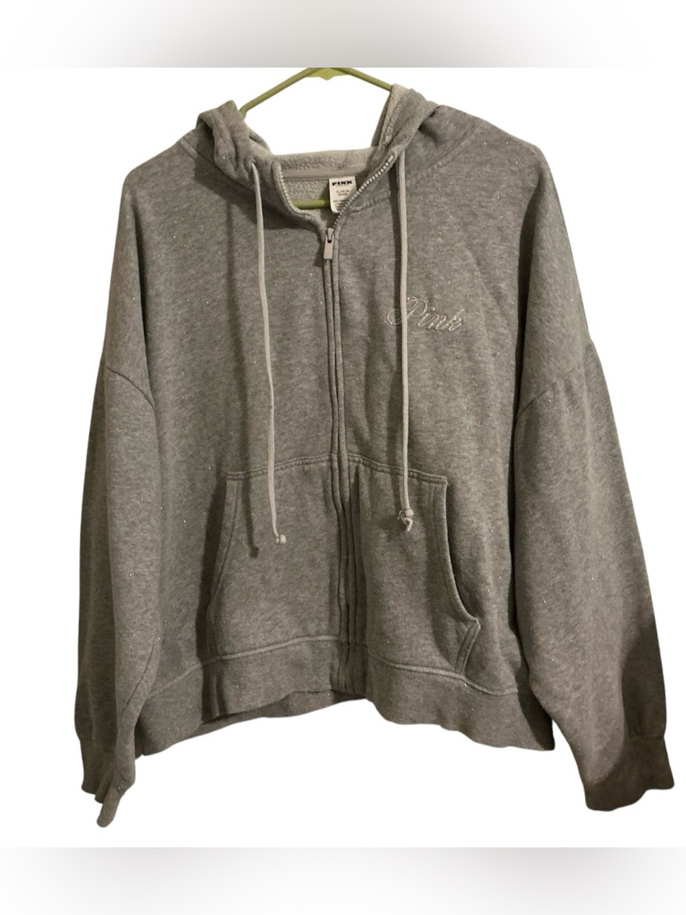 PINK Victoria’s Secret XL Jacket Gray Full Zip Hoodie Metallic Thread Hooded